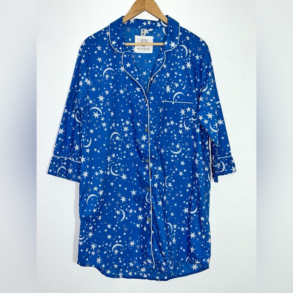 Printfresh Pajama Nightgown Stars Moon Organic Cotton Pockets XS Relaxed Fit